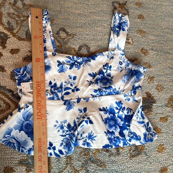 NWT Anthropologie Maeve Square Neck Peplum Tank Top in Blue Floral - Picture 6 of 6